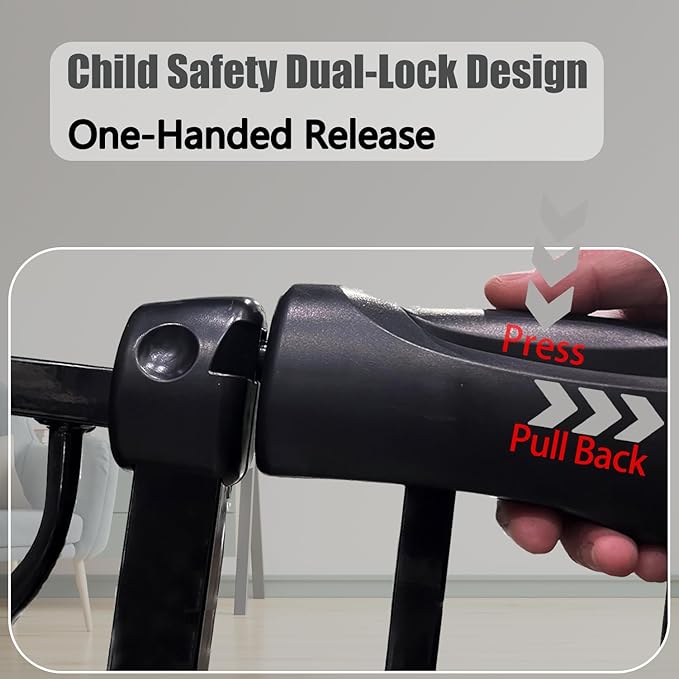 Extra Wide Baby Gate 62-67 Inch, Pressure Mounted Safety Child & Pet Gate - Black Metal - Large Walk Through - Long - for House Doorways & Stairs, 30 Inch Tall