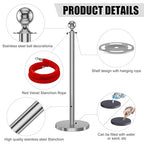 kaiyomi 6Pcs Stanchions with Red Velvet Ropes Set, 5 Feet Velvet Ropes and Posts Poles for Red Carpet Party Decoration and 360° Photo Booth (Silver)