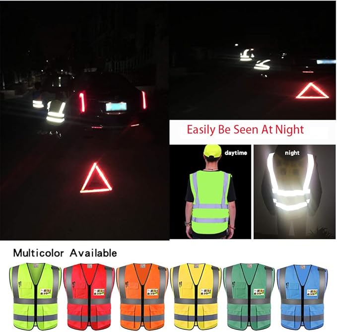 zojo High Visibility Safety Vests With Pockets, Wholesale Reflective Vest for Outdoor Works, Cycling, Jogging, Walking,Sports - Fits for Men and Women Pack of 10 (10, XXXL-Red)