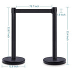 DuraSteel Crowd Control Barriers Stanchions with Retractable Belts & Sign Holder - Metal Stanchion Posts w/ 6.5ft Black Retractable Barrier Belt Ropes - Queue VIP Safety Line Dividers - Set of 6 Poles