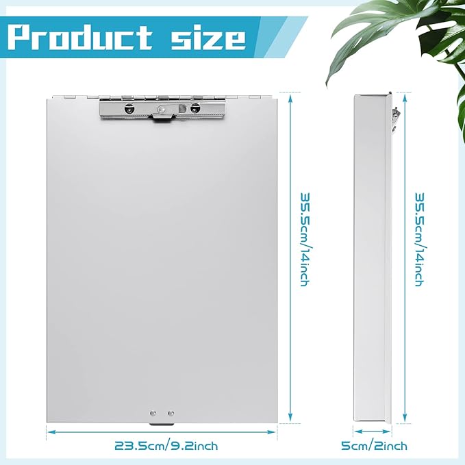 Seajan Aluminum Clipboard with Storage Metal Clip Board Folder Letter Size Form Holder Portfolio Clipboard Binder Clip Posse Box for Nurse Police Office Stationery Items 14 x 9.2 x 2 Inches (4)
