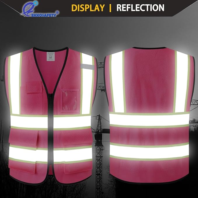 Safety Vest for Men Women,Mesh High Visibility Construction Work Vest with Reflective Strips,Meets ANSI/ISEA Standards(EK175-Mesh-Hot Pink-2XL)