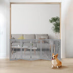 unipaws 36”H Free Standing Pet Gate for Dogs and Cats, Tall Wooden Dog Gates for Doorway, Stairs, Dog Room Divider, Foldable Pet Fence for The House, Expandable Barrier, Indoor Use, Grey