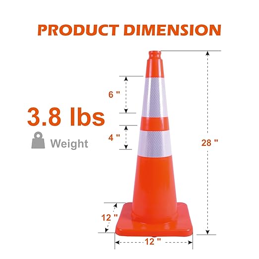 8 Pack Traffic Safety Cones 28 Inches with Reflective Collars, Orange Construction Cone, Restorable Parking Cones, Heavy Duty Road Cones for Parking Lot, Traffic Control, Driveway Road Parking
