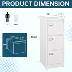 MIIIKO 3 Drawer File Cabinet, White Vertical Filing Cabinets with Lock, Home Office File Folders Storage Cabinet for Letter Legal A4 File Size