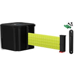 WM412 Retractable Belt Wall Mounted Smooth Black Crowd Control Barrier and Receiving End, 25' Fluorescent Yellow Belt