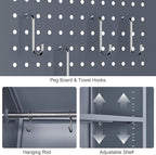 GREATMEET 72.8" H Utility Closet, Broom Closet Storage Cabinet with Adjustable Shelves and Pegboard, Utility Cabinet for Brooms and Mops, Grey
