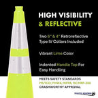 3 Pack 28" Inch Lime Traffic Safety Cones with Dual Reflective Collars - High Visibility Industrial Pylons Traffic Cones for Road, Parking Lots, Driving, Construction