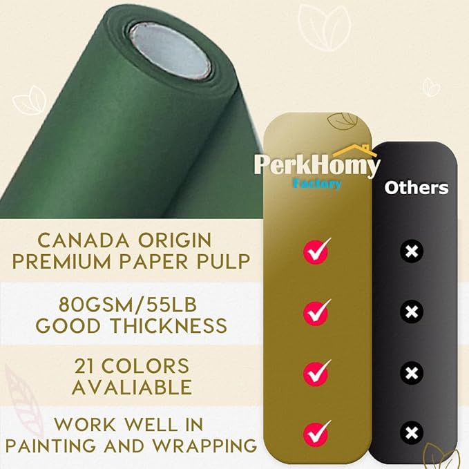 PerkHomy 48" x 1,440" (120') Dark Green Kraft Paper Roll for Craft Bulletin Board Paper Art Table Covering Crafting Gift Wrapping Bouquet Packing Parcel 80GSM 55LB (Dark Green, 48" x 120')