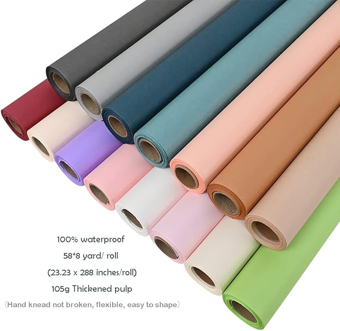 FWSA WRAPS Korean Style Flower Wrapping Paper 105g Thick Matt Art Craft Floral Paper Bouquet Gift Packaging Supplies Multi Colors 23.23 x 288 inches (Color 23)