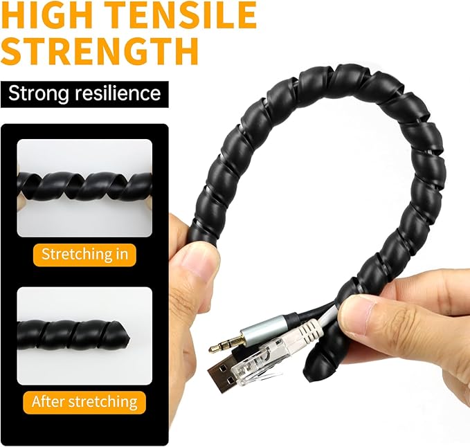 Spiral Wire Wrap, 9.84ft, 16.4ft, 33ft Spiral Cable Wrap Sleeve Hose for Computer, Power, Audio & Video Cords Stop Cord Tangle and Detangler (Black, 16mm (5/8")-9.84ft)