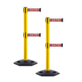 CCW Series WBB-200D - Set of 2 Retractable Dual Belt Stanchion Safety Barrier, Heavy-Duty Rubber Base Yellow Post (7.5 Foot Belt, Red with"No Entry" White Letters Belt)