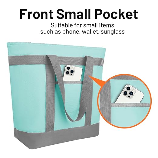 Insulated Reusable Tote Bag for Grocery Shopping for Women/Men, Pizza/Food Delivery Bag to Keep Food Cold/Hot for Commercial Food Transport, Cooler bags for Travel/Beach/Picnic, Green