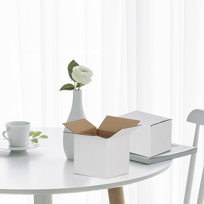 4x4x4 inches Shipping Boxes 30 Pack, Kraft Corrugated Small Cardboard Boxes for Mailing Packing, White