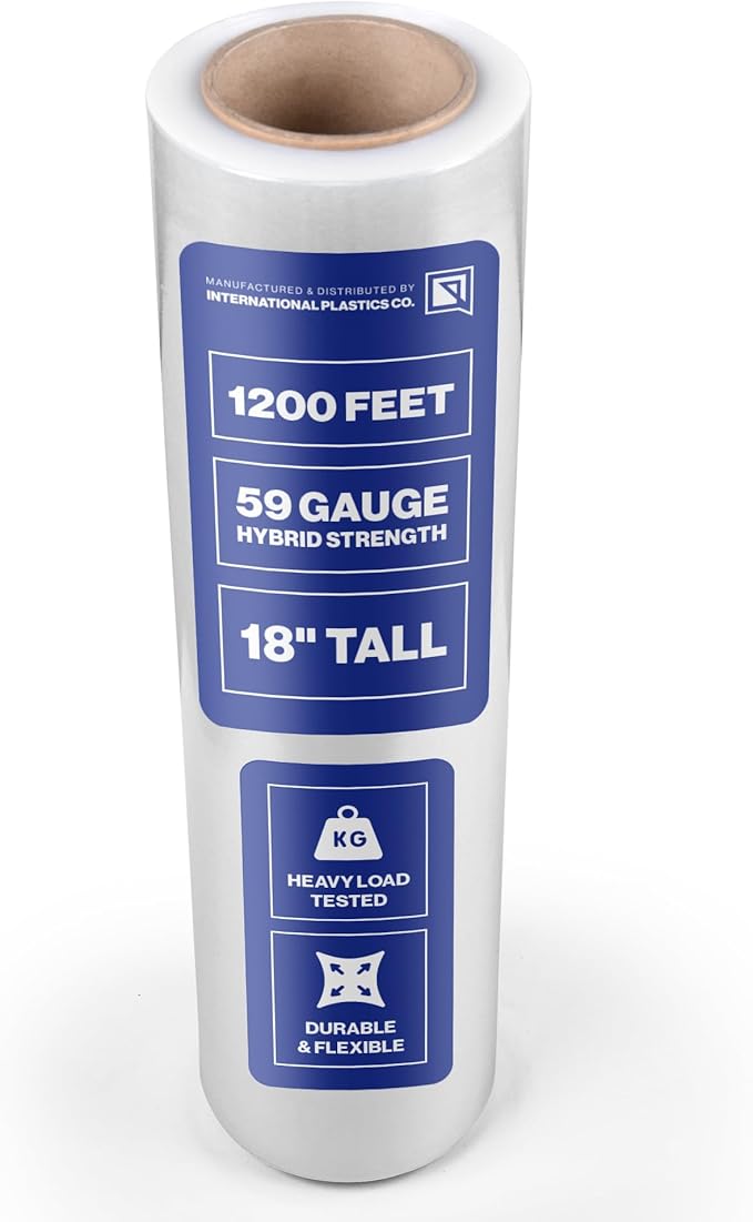 International Plastics Co. 18" Plastic Stretch Film Wrap 1200 feet 500% Stretch Ability