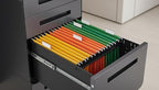 Modern 3-Drawer Mobile File Cabinet, Dark Grey Metal Filing Cabinet with Lock, Under-Desk Rolling File Storage with 5 Wheels, Legal/Letter/A4 Hanging File Compatible, 15.75" W x 18.11" D x 22.83" H