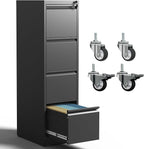 4 Drawer Locking File Cabinet with Wheels,Black Metal Mobile Filing Cabinets,Vertical File Cabinet for Home Office,Rolling Storage Cabinet for A4/Letter/Legal Size File,Assembly Required