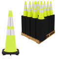 24 Pack 28" Inch Lime Traffic Safety Cones with Dual Reflective Collars - High Visibility Industrial Pylons Traffic Cones for Road, Parking Lots, Driving, Construction
