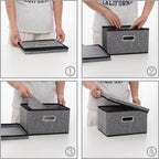 PRANDOM Storage Bins with Lids [3-Pack] Linen Fabric Foldable Storage Boxes Organizer Containers Baskets Cube with Cover for Home Bedroom Closet Office Nursery Grey（11.4X8.6X6.7
