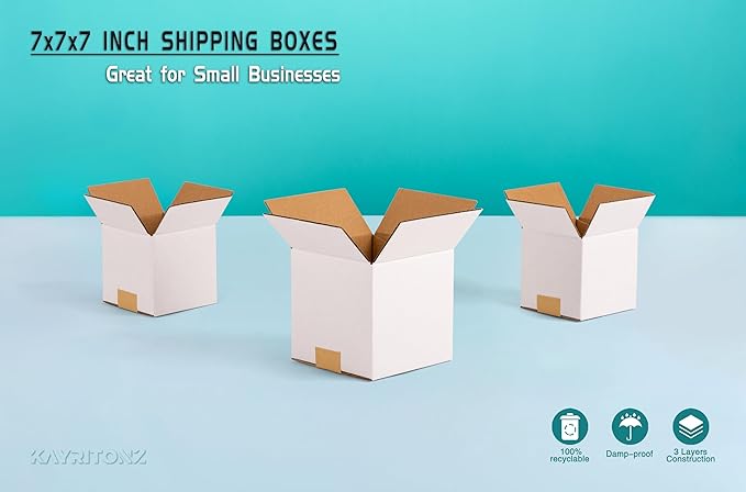 7x7x7 inch Small Shipping Boxes, White Corrugated Cardboard Boxes for E-Commerce, Mailing, Storage, Gifts Wrapping, 15 Pack
