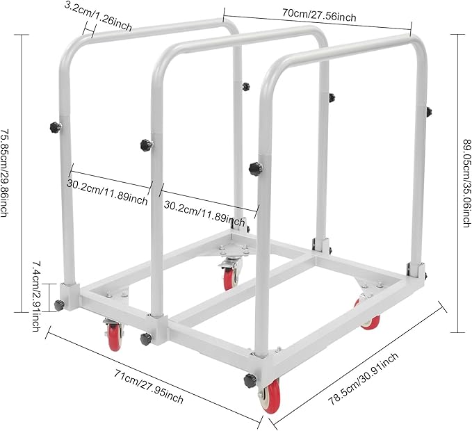 Steel Panel Truck, 1400lbs Heavy Duty Lumber Drywall Dolly Cart with 4" Swivel Casters, Table Dolly with Crossbeam & 3 Side Handrails for Garage, Home, Warehouse, 31" L X 28" W X 35" H (Grey)