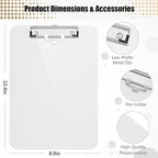 Hongri Plastic Clipboard, White 8.5x11" Clipboard, A4 Letter Size Clipboards for Nurses, Students, Office and Women, Clipboard with Pen Holder and Low Profile Clip, Size 12.5 x 9 Inch(White)