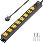 CRST 8 Outlet Metal Long Power Strip,Heavy Duty Surge Protector 2100J, 6 FT Cord Mountable Wide Spaced Workshop Garage Power Strip, 15amp/1875W