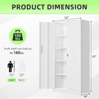 SUNCROWN 72" Metal Storage Cabinet - Heavy-Duty Metal Garage Cabinet with 4 Adjustable Shelves & 2 Doors for Tools, Office, Home, Workshop,White-Small