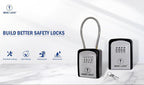 Iron Lock® Key Lock Box Portable with Cable Shackle – Small Waterproof Heavy-Duty Metal Safe with 4-Digit Combination for Spare Keys Outside on Door Knob, Fence, Pipe or Gate (Grey, Small)