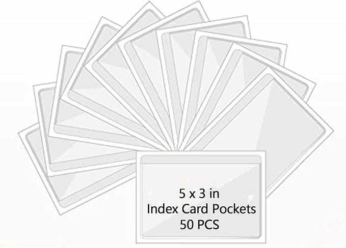 50pcs Self-Adhesive Business Card Protecror,Waterproof Clear Adhesive Label Pockets,Transparent Label Holder with White Card for Cabinet,Storage Bin,Supermarket,Bookself,Mailbox,Tag,Drawers