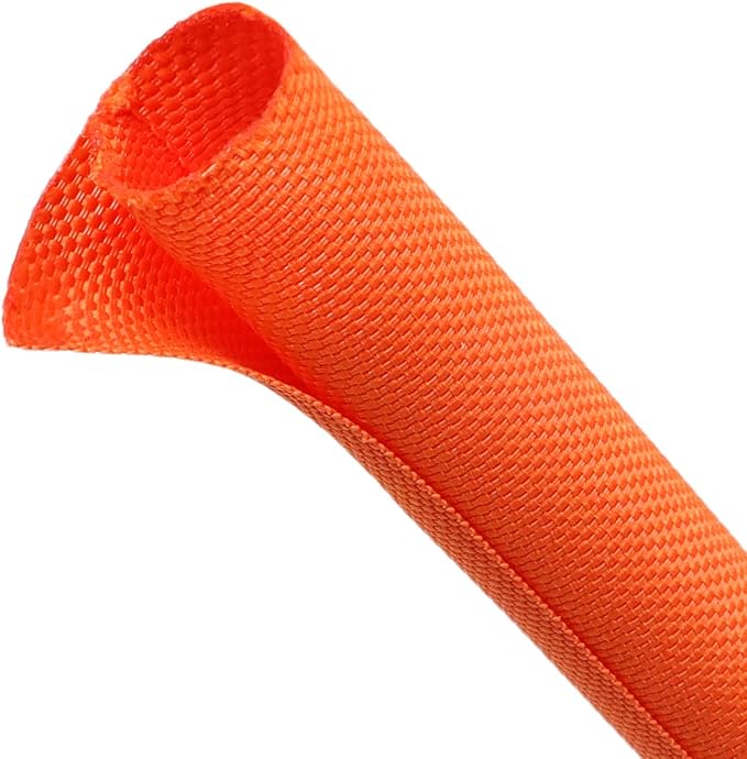 Automotive Wire Loom Tubing, Split Braided Cord Protectors from Pets No Chew, Flexible Cable Sleeve Cable Management for TV/Computer/Electric Wires (Orange, 5/8"-25ft)