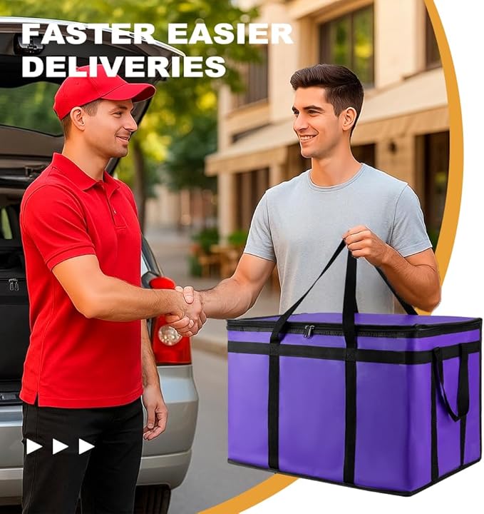 XXXL Insulated Food Delivery Bag - Reusable Thermal Cooler Grocery Bags for Catering & Delivery, Pizza Carrier for Events, Large Capacity Bag Keeps Food Hot/Cold for Shopping, Commercial (Purple, 1PK)