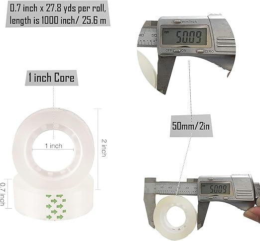 144 Pack Clear Tape Transparent Tape Refills Rolls Each Roll 3/4 x 1000 Inches, 1 inch Core, for Office, Home, School