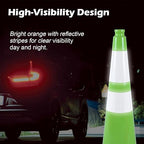 4 Pack 28 Inch Green PVC Traffic Cones Black Base Stable Flexible, Road Safety Construction Zone Crowd Control Safety Cones Outdoor Use (4, Green, 28 Inch)
