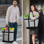 Insulated Reusable Tote Bag for Grocery Shopping for Women/Men, Pizza/Food Delivery Bag to Keep Food Cold/Hot for Uber Eats/Doordash/Grubub, Cooler Bags for Travel/Beach/Picnic, Cooler Bag,Grey