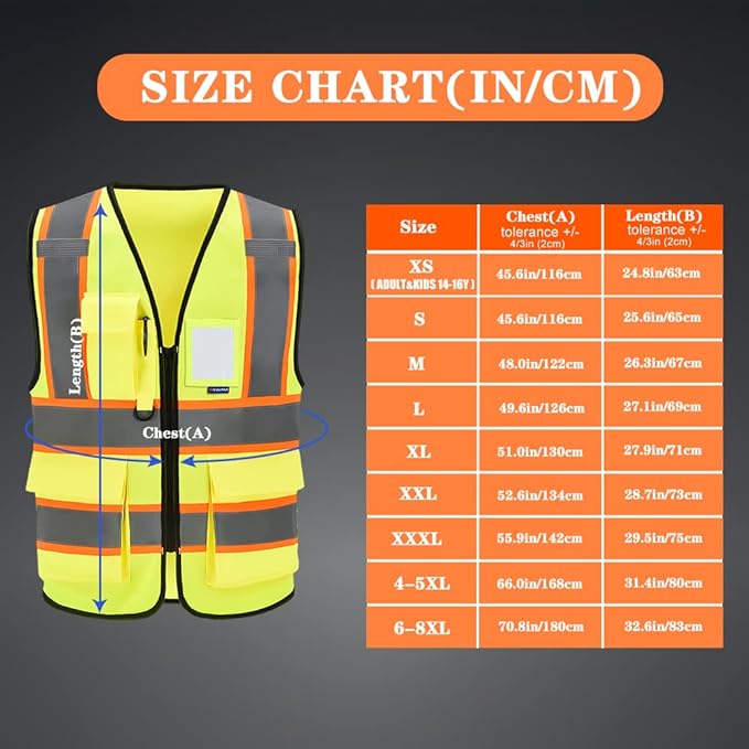 AYKRM 11 color High Vis Reflective Safety Vest for Women Men Security Pocket Zipper