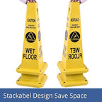 BESEA Caution Wet Floor Signs 4Pack Heavy Duty Caution Cones to Avoid Slipping When Wet Sign, Yellow 4 Sides Bilingual Printing Avoid Fall Slip Accident for Indoors&Outdoors