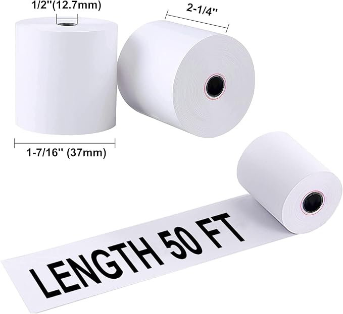 Jayard 2-1/4'' X 50' Thermal Paper Rolls for Credit Card - 58mm Cash Register Premium Tape Pos Printer Paper（50 Rolls）, White