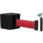 WM412 Retractable Belt Wall Mounted Smooth Black Crowd Control Barrier and Receiving End, 25' Red Belt