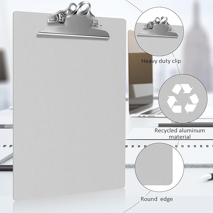 Mimorou 8 Pcs Metal Clipboard Heavy Duty Aluminum Clipboards 12 x 9 Inch Metal Clip Board with Low Profile Clip A4 Letter Size Document Holder for Office School Medical Jobsite Laboratory