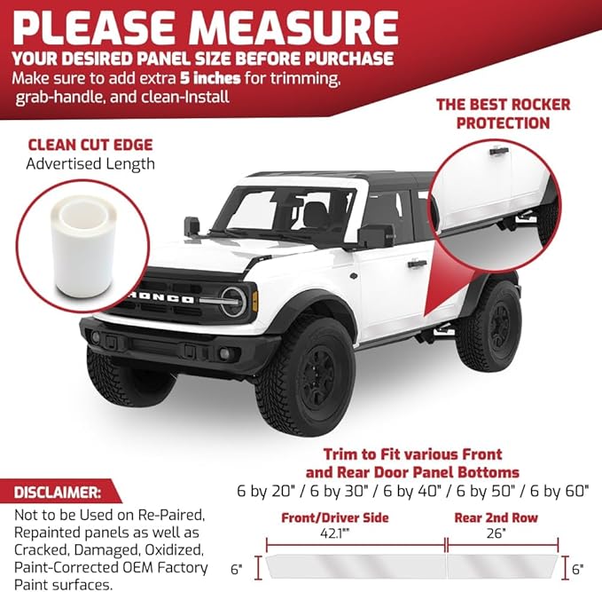 ARMOR UP 6"x40" Clear Paint Protection Film8-mil TPU Automotive Protector Wrap for Bumper, Door Bottoms, HOV Stickers, Rocker Protection - UV Protection, Non-Yellowing, Self-Healing