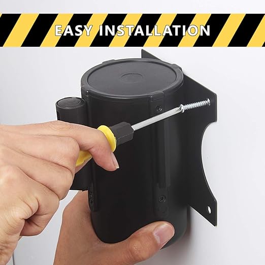 A-KARCK Wall Mount Retractable Belt 16 Foot, Crowd Control Wall Barrier with Steel Case Black and Yellow Belt with Caution: DO NOT Enter