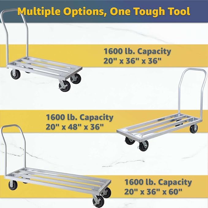 20" x 60" Mobile Aluminum Dunnage Rack - 1600 lb. Capacity, Heavy-Duty Rolling Storage Platform with Handle and Casters, NSF Certified Aluminum Rack for Kitchen, Warehouse, Food Storage