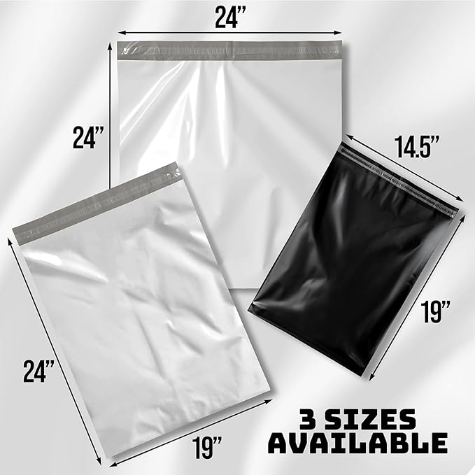 Poly Mailers 14.5x19 Inch 100 Pack - Waterproof Black Shipping Bags for Clothing & Packages, Strong Adhesive Sealing Mailing Envelopes for Small Business