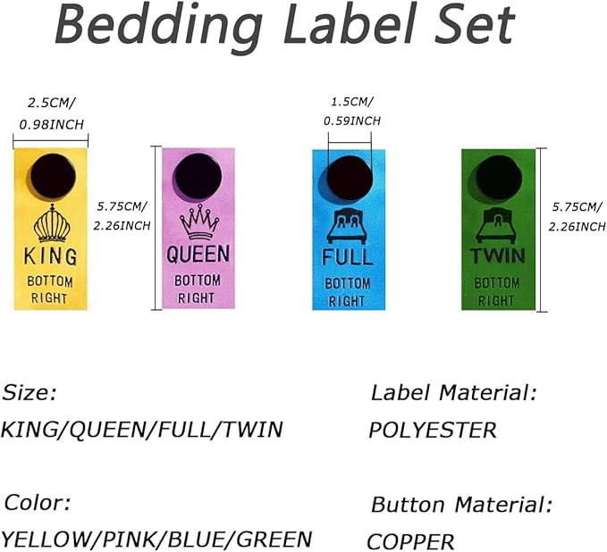 Generic Bedding Label Set, Color-Coded Snap Organization Tags, Washable Reusable Labels for Linen Closet Management, 8 Pieces (Twin)