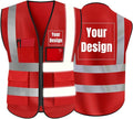 YOWESHOP High Visibility Safety Vest Custom Your Logo Protective Workwear 5 Pockets With Reflective Strips Outdoor Work Vest (Red (M))