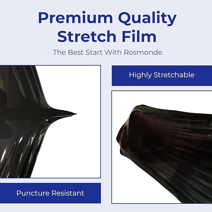 Rosmonde 400 Pack Black Plastic Wrap, 80 Gauge Durable Shrink Wrap Roll, 18" x 1500 ft Stretch Wrap Roll, 3" Core, Heavy Duty Stretch Film for Pallet Wrapping Warehouse Packaging, Moving & Storage