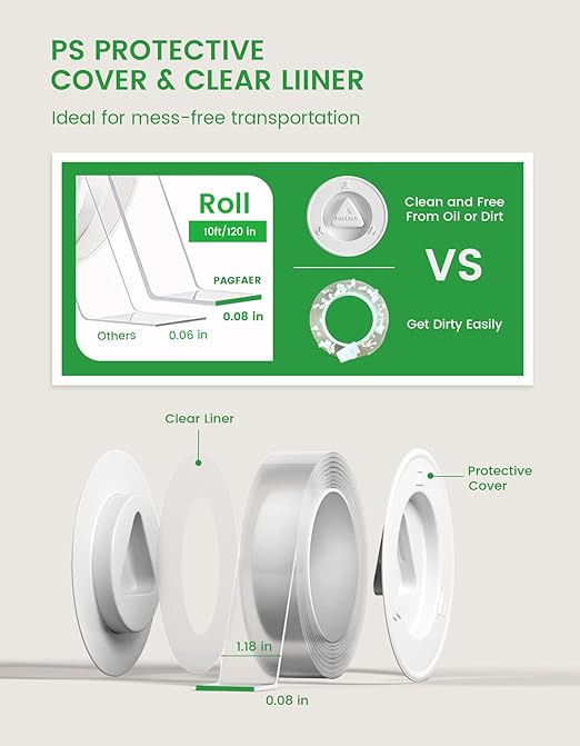 10FT Strong Double Sided Nano Tape for Walls, Removable Heavy Duty Mounting Tape for Walls No Residue, Clear & Strong Two Sided Adhesive Tape, Removable Picture Hanging Strips, Poster, Carpet