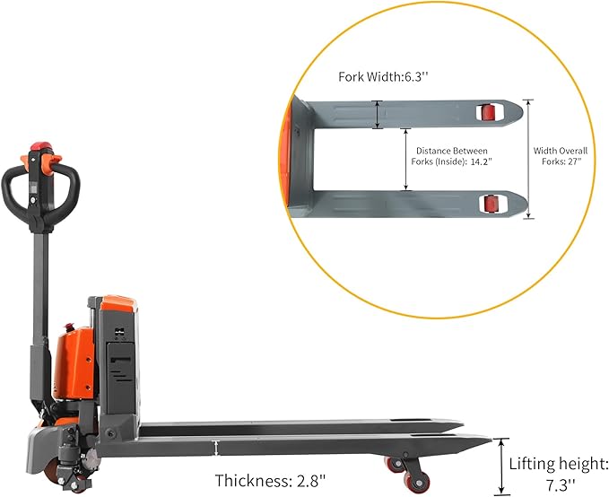 T Tory Carrier Electric Pallet Jack Truck 3300lbs Capacity Lithium Electric Pallet Trucks 48" x27" Forks Li-ion Battery Lift with an Extra Battery