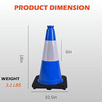 4 Pack 18 Inch Blue Safety Cones Durable with Black Base, Driveway Markers, Skating Practice, Pet Agility Training, Parking Lot Use (4, Blue, 18 Inch)